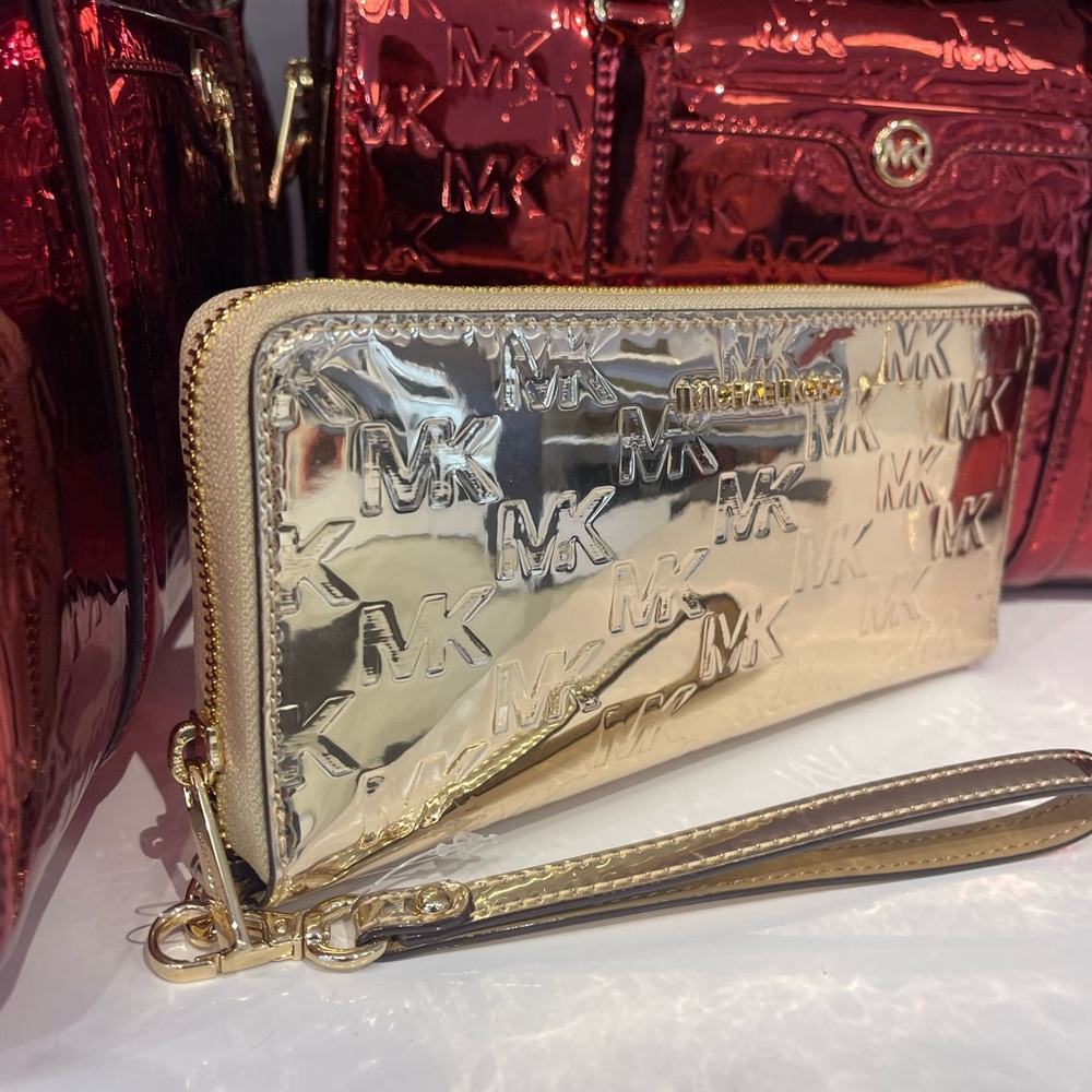 MICHAEL KORS Jet Set Lg Metallic Logo Debossed Continental Wallet Wristlet Phone - Picture 9 of 16